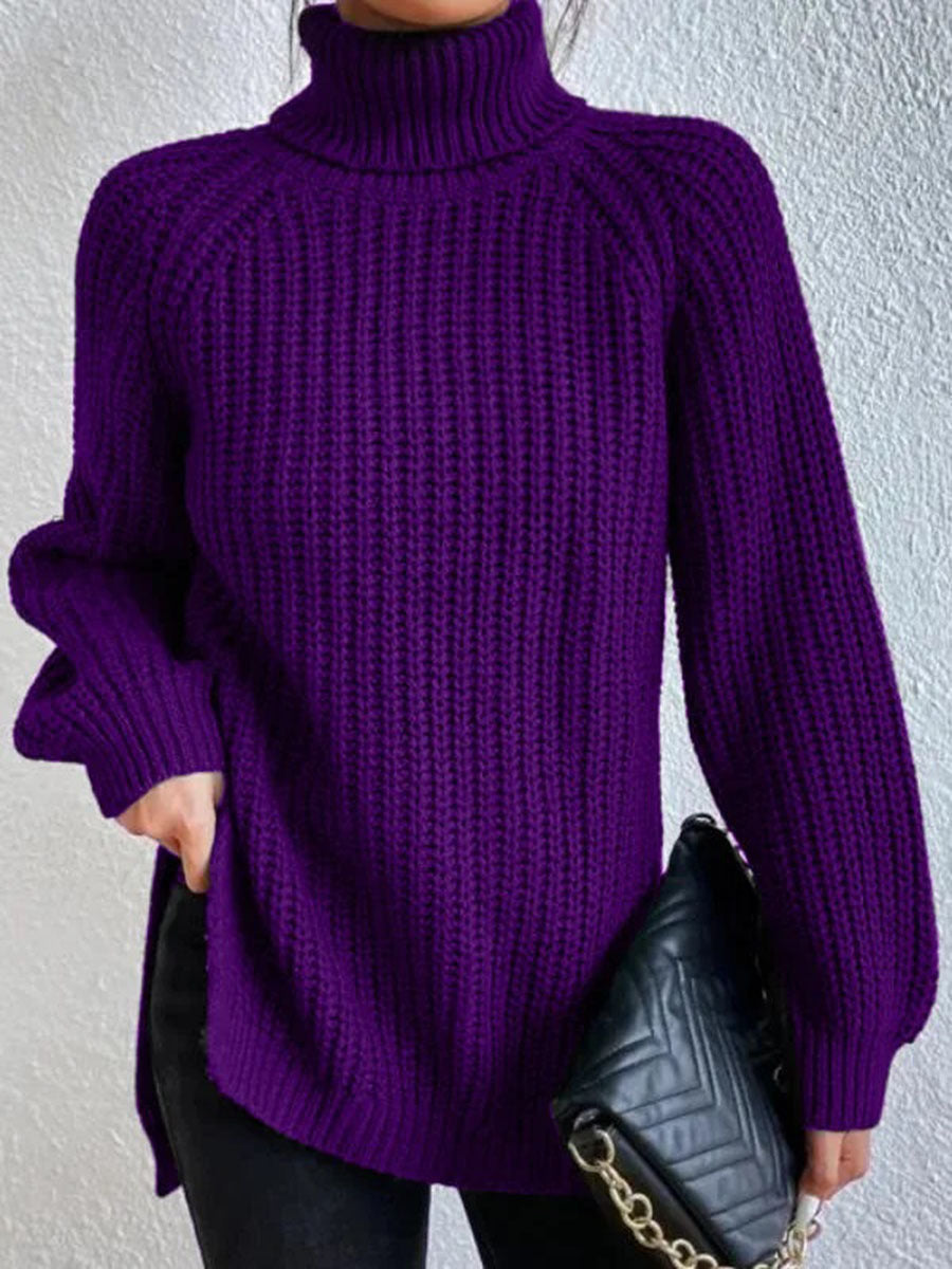 Women's Mid-length Raglan Sleeve High Lapel Split Knitwear