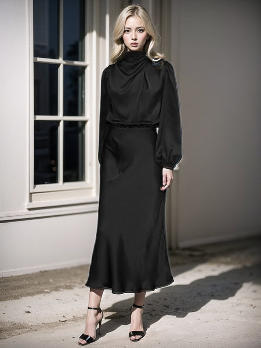 Women's Autumn High-grade Satin Long Sleeve Loose Dresses