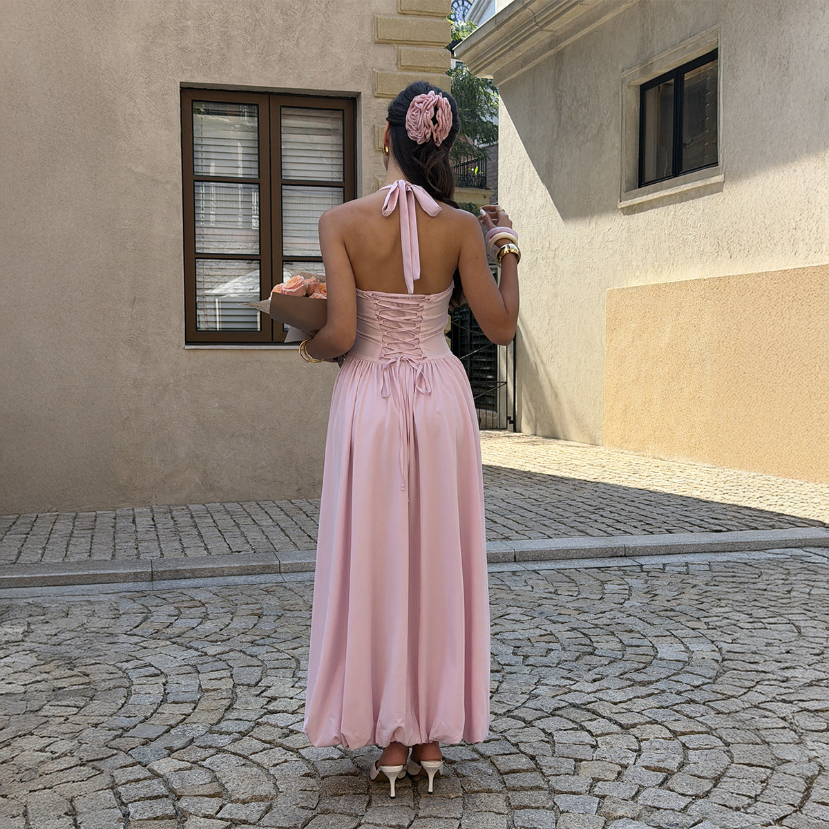 Women's Elegant Style Halter Tube Waist Long Dress