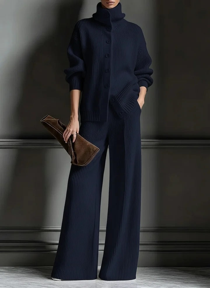 Color Long Sleeve Knitted 2 Piece Fashion Casual Suit