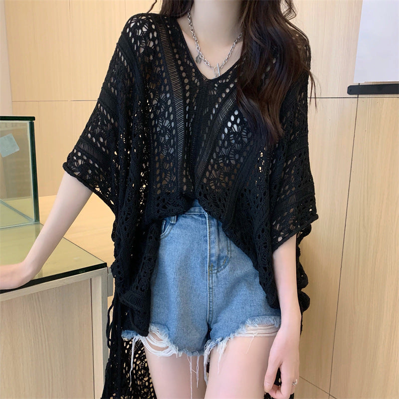 Women's Hollow Short-sleeved Thin Autumn Design Sense Niche Knitwear