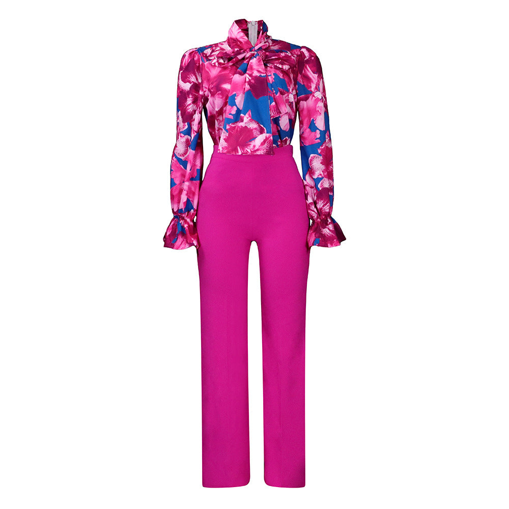 Women's Loose Large Printed Long-sleeved Shirt Two-piece Fashion Casual Suit