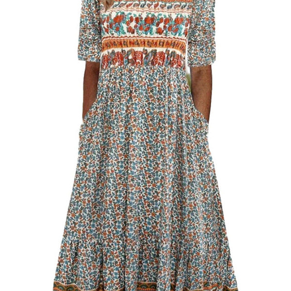 Women's Summer Round Neck Sleeve Bohemian Print Shorts