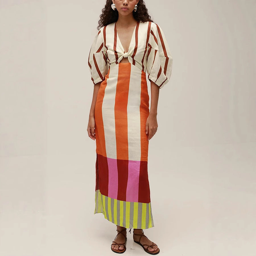 Positioning Printed Linen Dress Casual Vacation Dresses