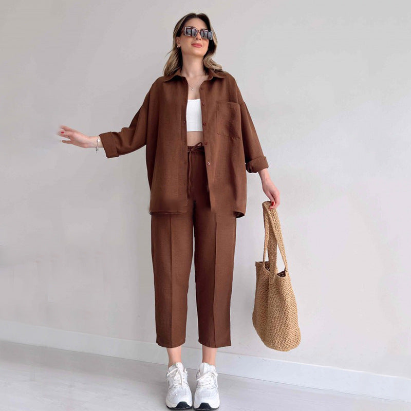 Women's Large Spring Casual Loose Shirt Cropped Suits