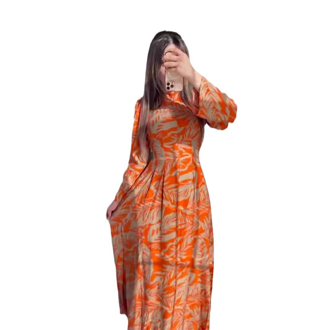 Women's Spring Printed Waist Slimming Exotic Long Dresses