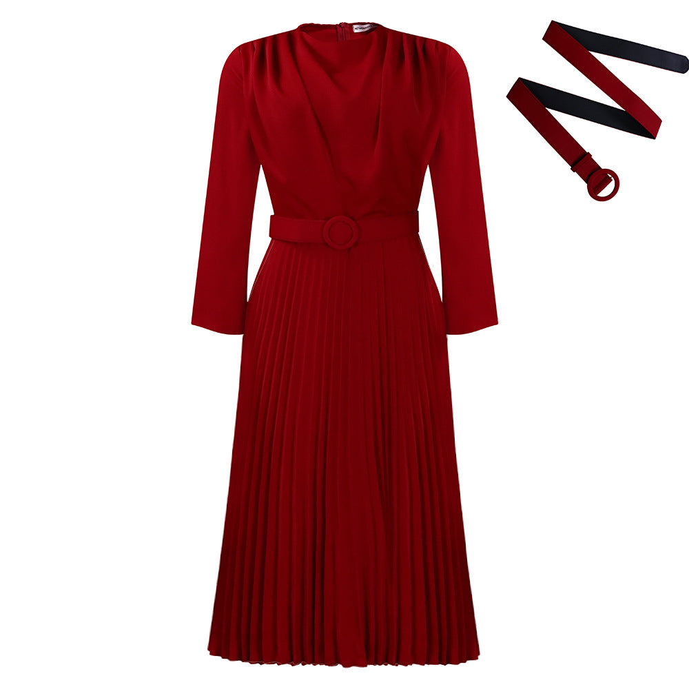 Women's Elegant Pleated Commuter Solid Color African Dress