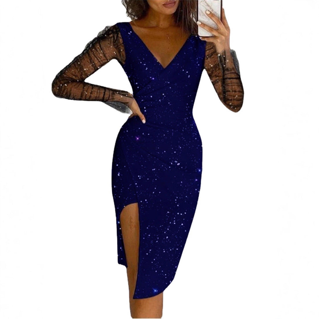 Innovative Women's Rhinestone Hip Sexy Mesh Dress