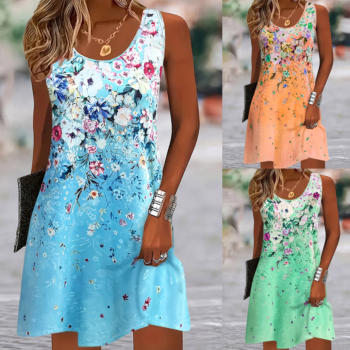 Trendy Charming Summer Sleeveless Floral Print Dress