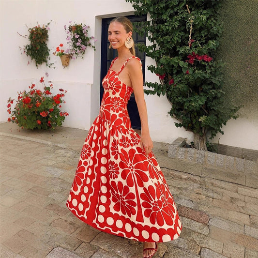 Summer Vacation Spaghetti Straps Printed Dress Dresses
