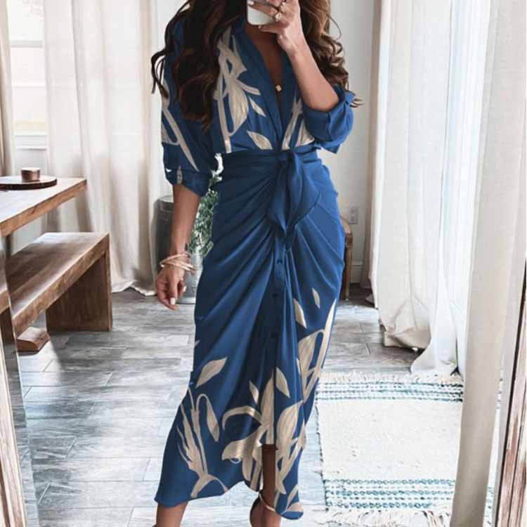 Women's Spring Sexy Print Pleated Irregular Dress Dresses