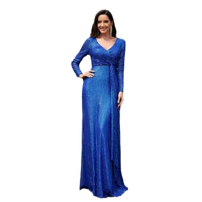 Dress Spring Pure Color Sequins Long Dresses