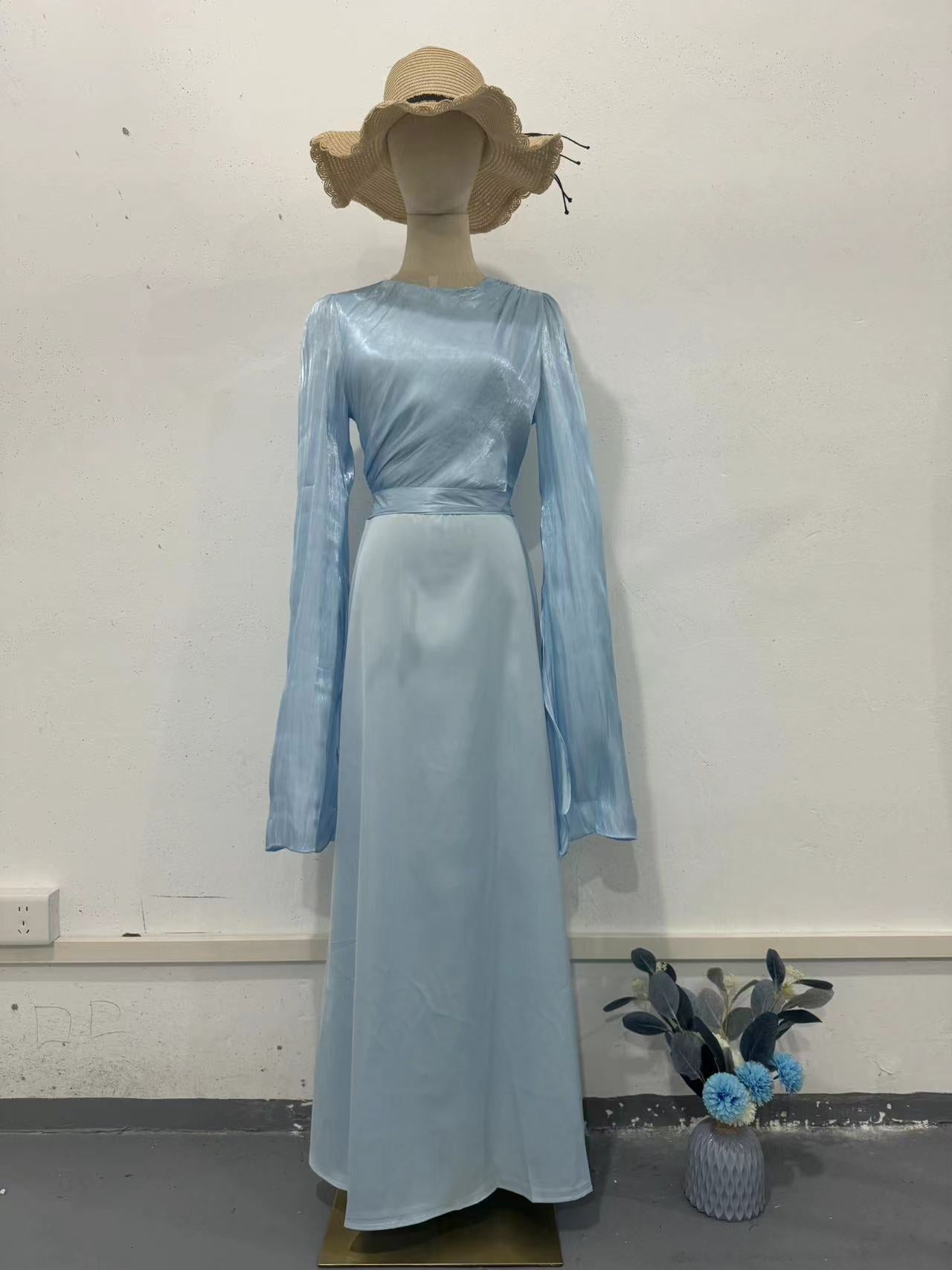 Summer Stitching Glass Yarn Large Swing Sleeve Length Dresses