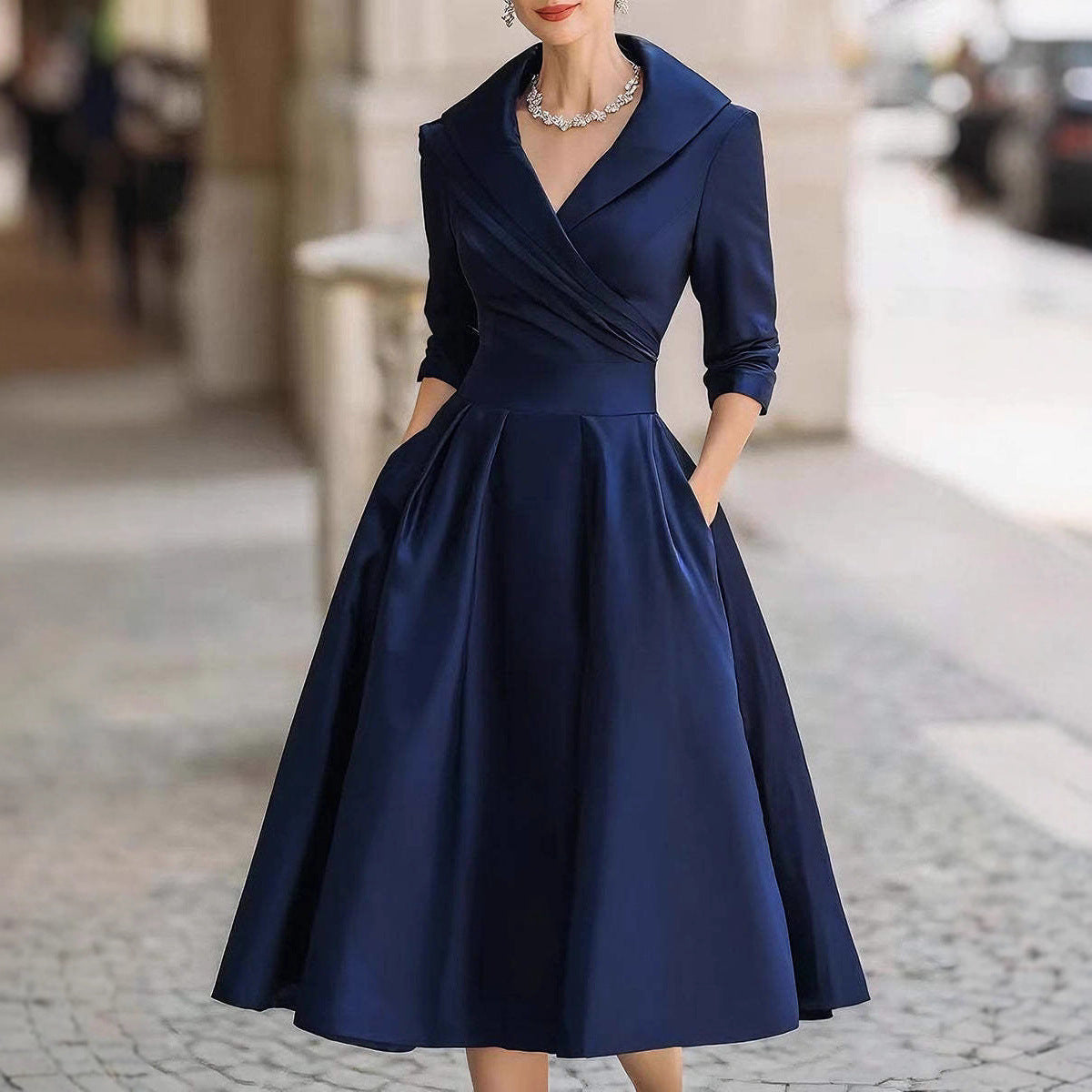 Women's Graceful Satin Waist Slimming Elegant Long Dress