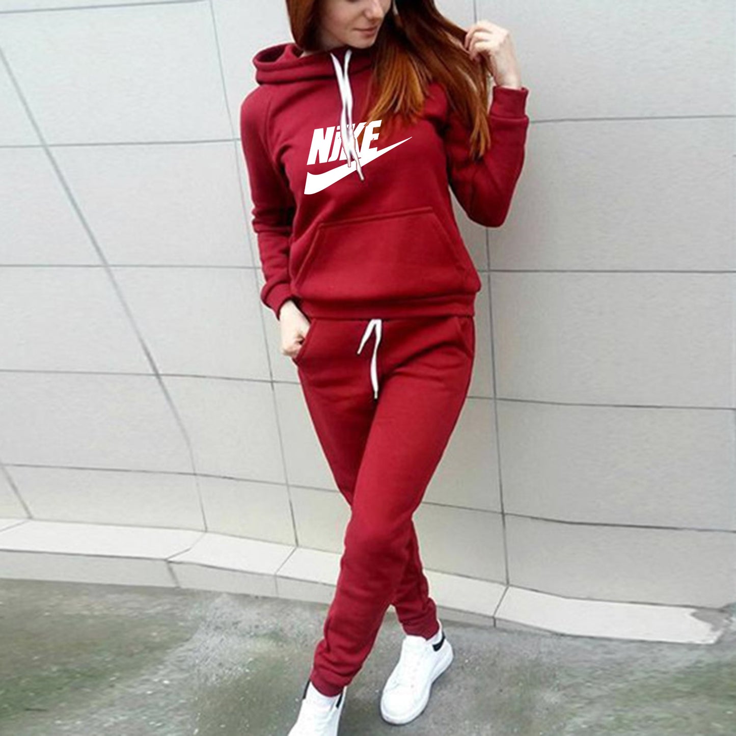 Women's Hoodie Two-piece Sports Fleece Lined Trend Fashion Casual Suit