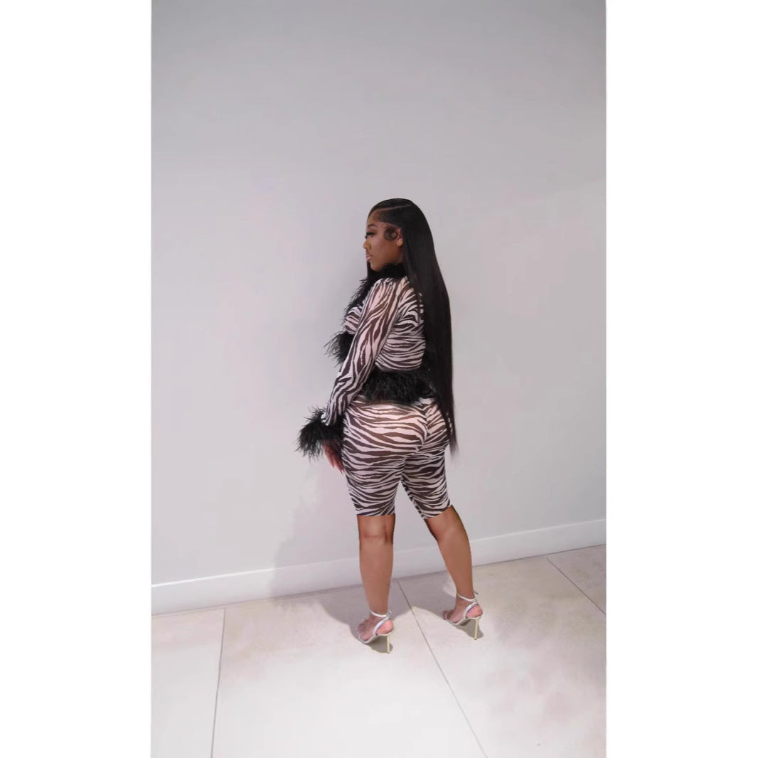 Women's Color Sexy Fur Collar Trendy Lace Suits