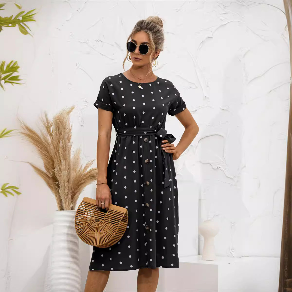 Trendy Summer Popular Polka Dot Breasted Dress
