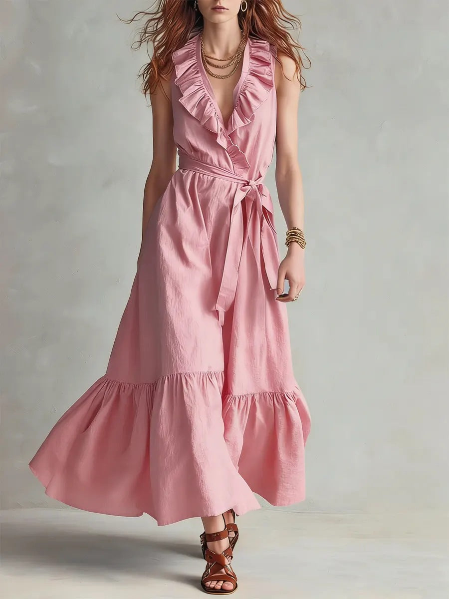 Fashion Solid Color Sleeveless Lace Band Dress