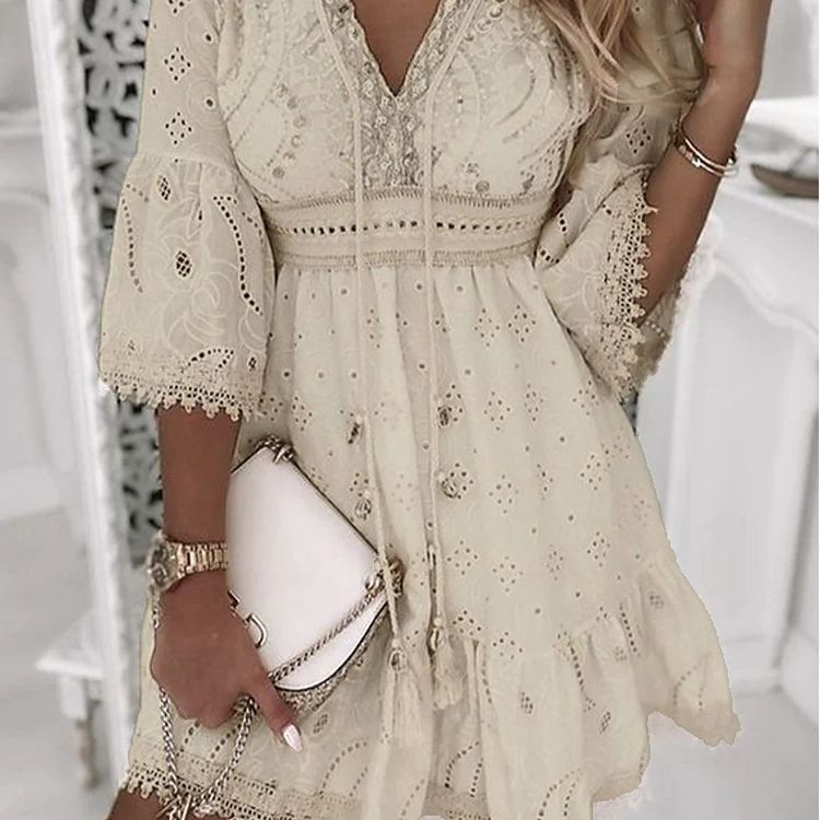 Classy Cool Casual Women's White Embroidered Dress