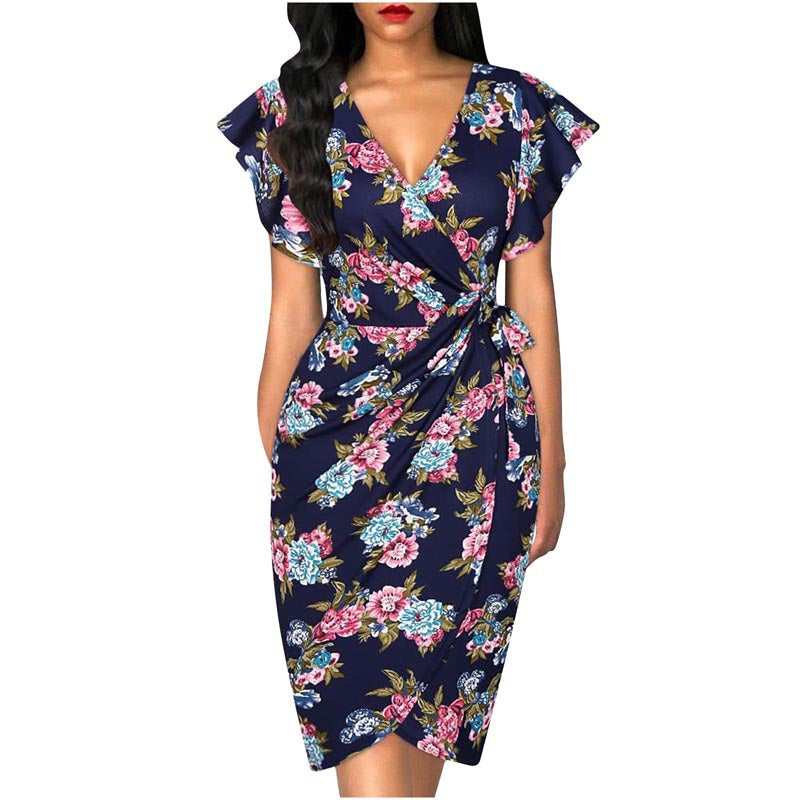 Women's Waist Pleating Printed Solid Color Dress Dresses