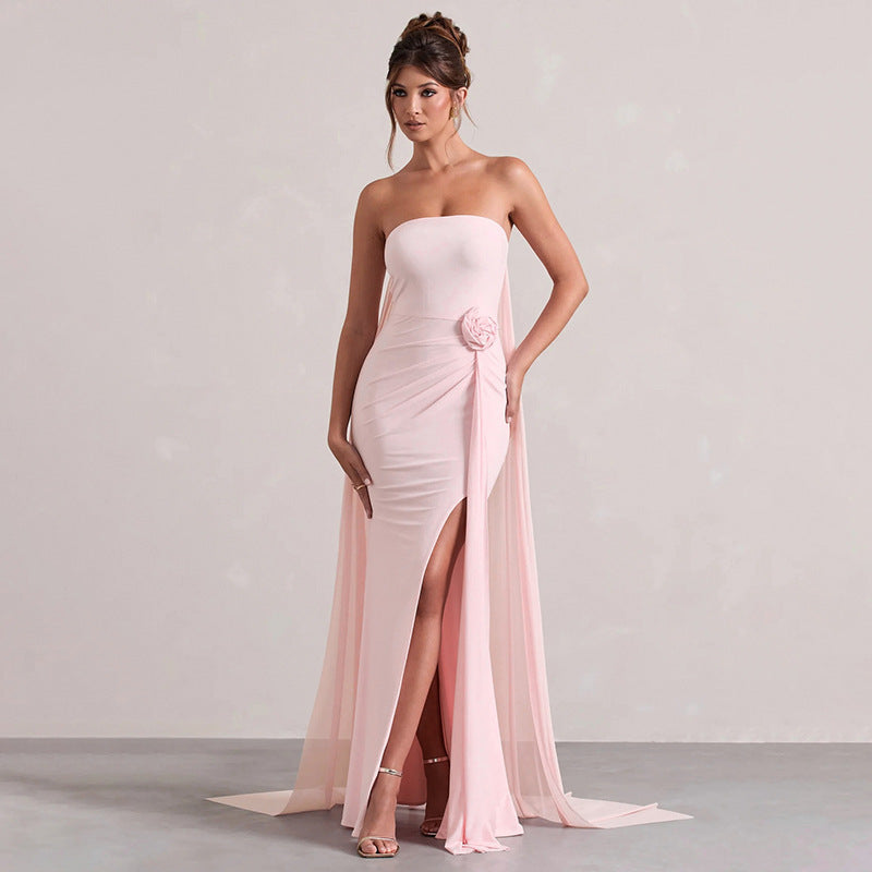 Women's Temperament Pure Color Sexy Bandeau Sheath Dress