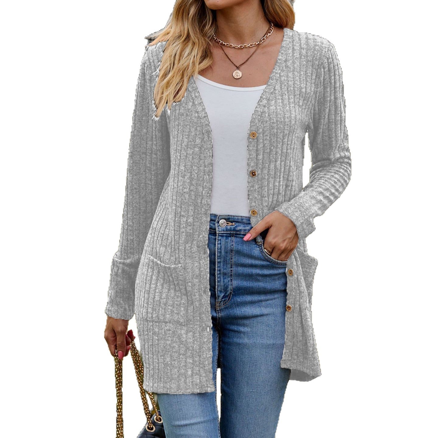Women's Long Sleeve Knitted Brushed Sunken Stripe Texture Versatile Tops
