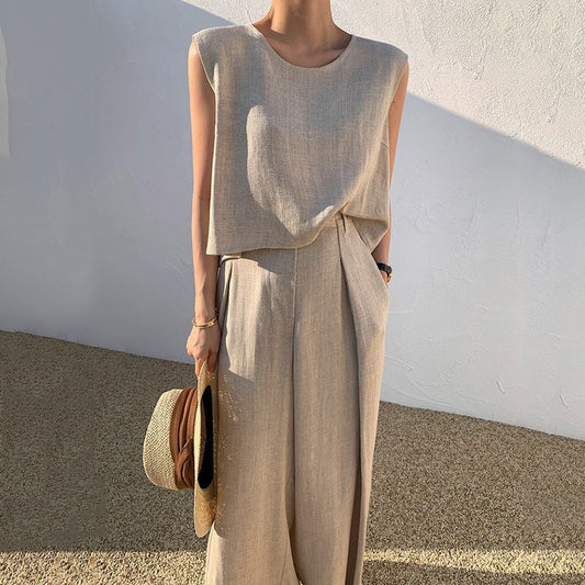 Women's Casual Loose Two-piece Sleeveless Wide Leg Pants