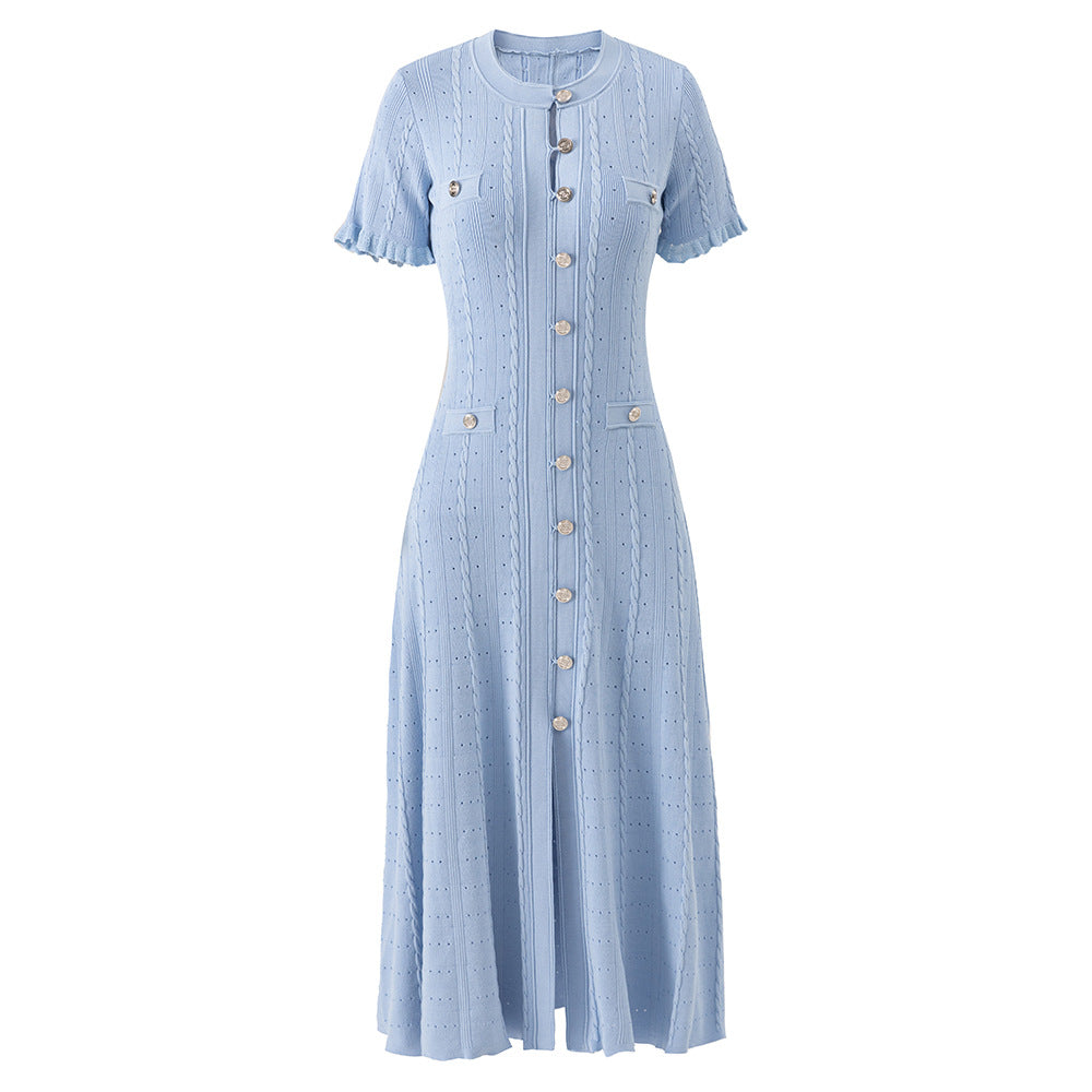 High Quality French Style Temperament Sleeve Hollow Thread Dresses