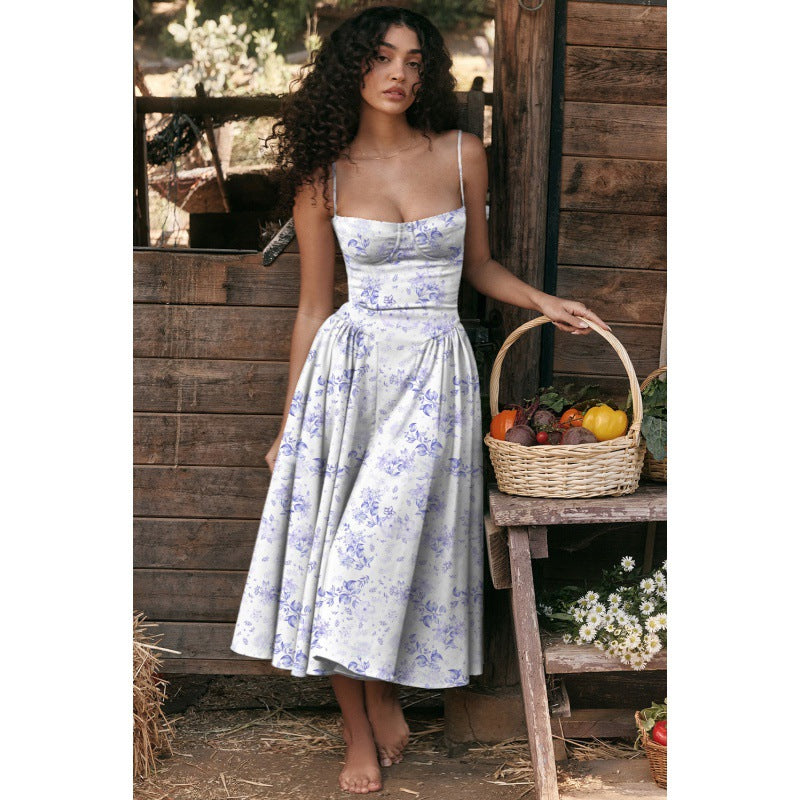 Women's Elegant Palace Style Sexy Low-cut Suspender Large Swing Dress