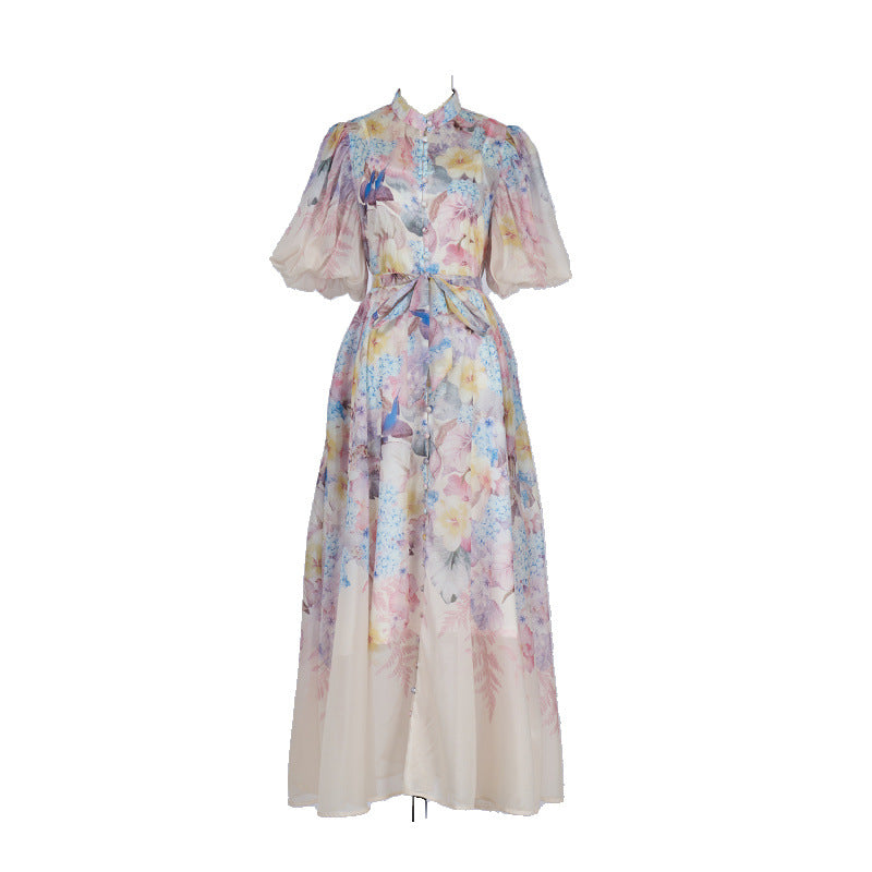 Women's Design Short-sleeved Long Dress Printed For Dresses