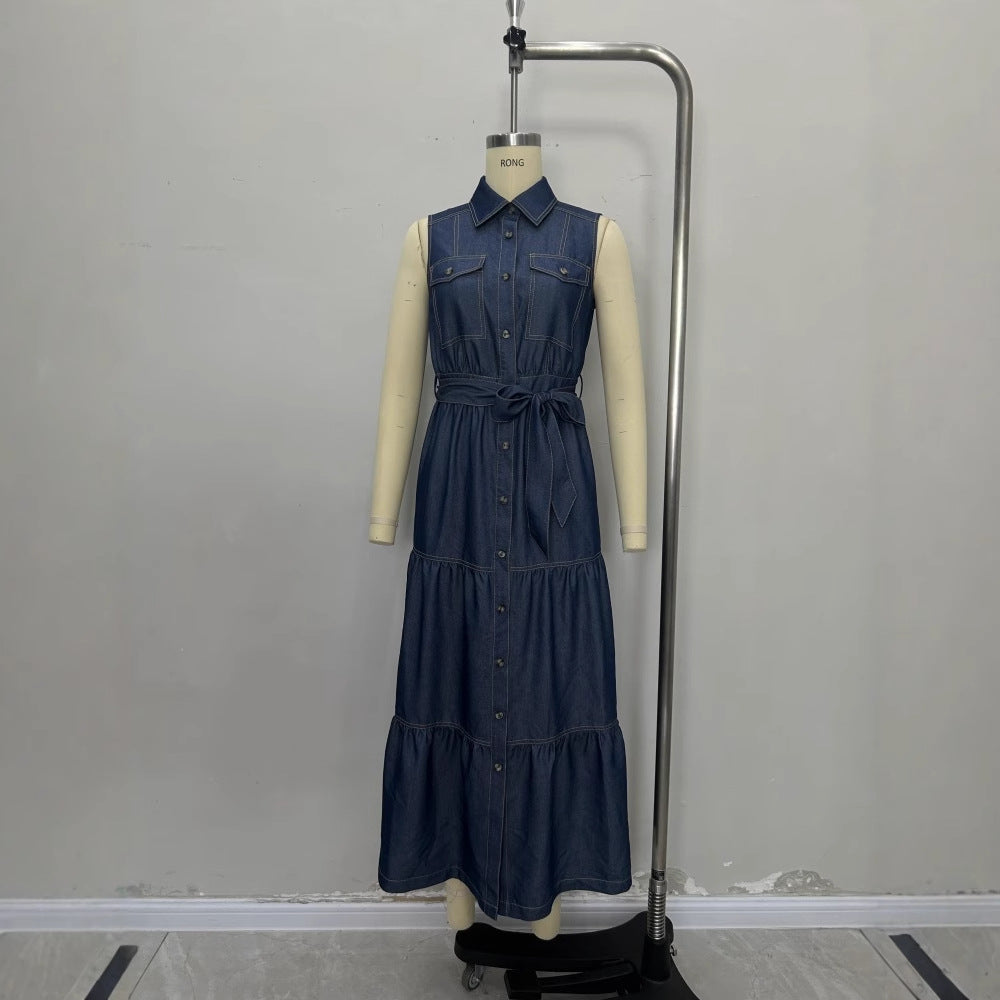 With Waist Design Single Row Long Dresses