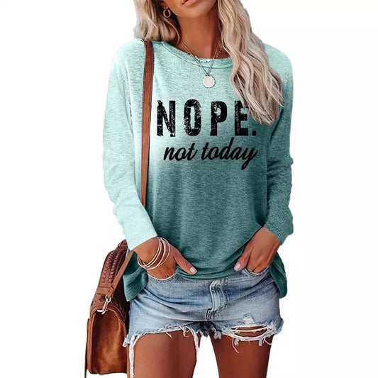 Women's Letter Print Long Sleeve Round Neck Blouses