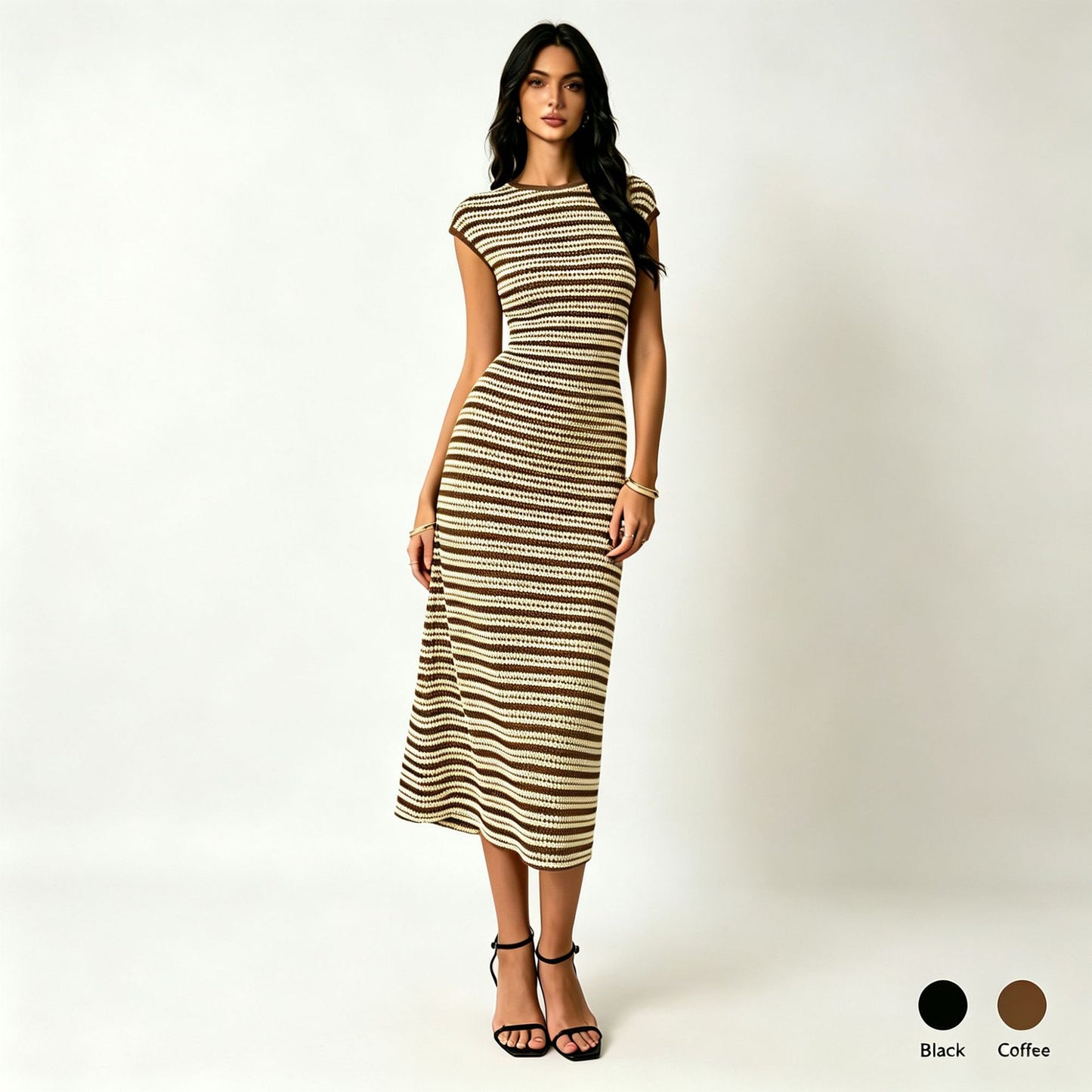 Women's Fashion Striped Sleeveless Slim Knit One-step Skirts