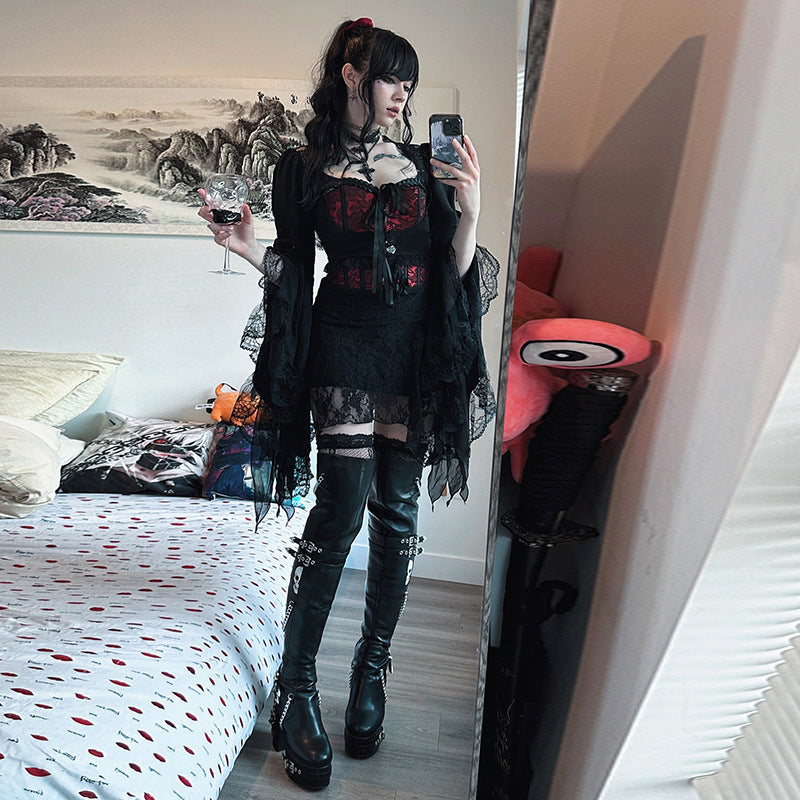 Women's Dark Goth Style Irregular Waistcoat Lace Versatile Flare Tops