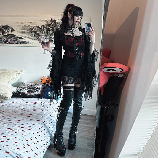 Women's Dark Goth Style Irregular Waistcoat Lace Versatile Flare Tops