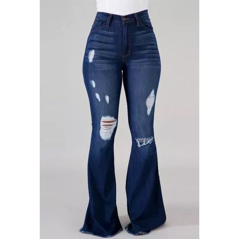 Unique High Elastic Ripped Waist Flared Jeans