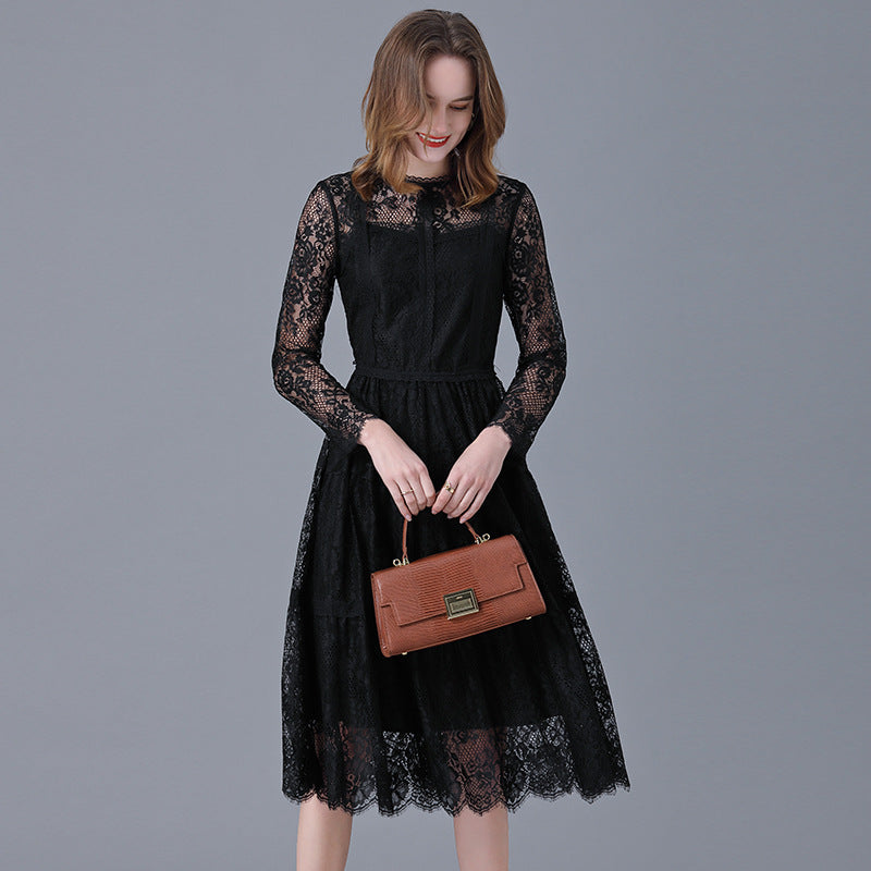 Women's Lace Dress French Chubby Black Primer Dresses