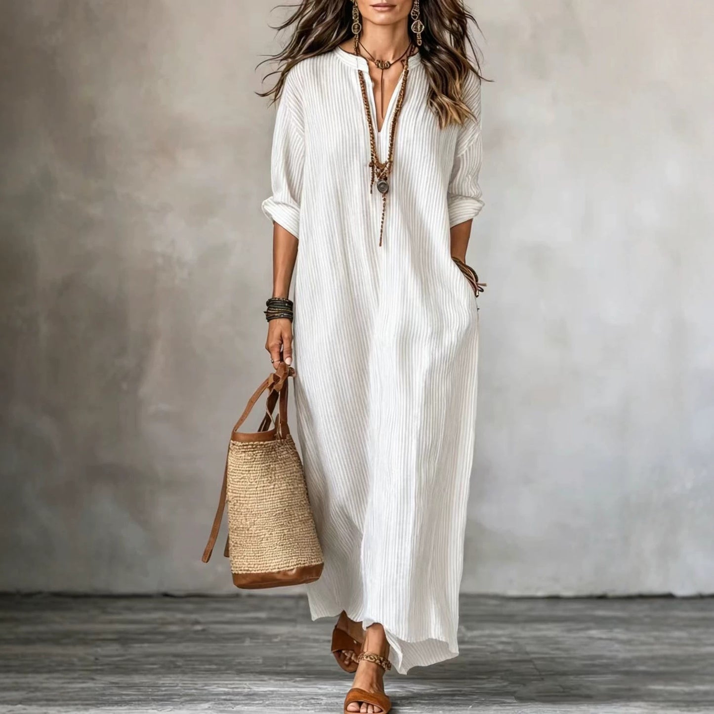 Holiday Loose Long Fashion Casual Striped Dress