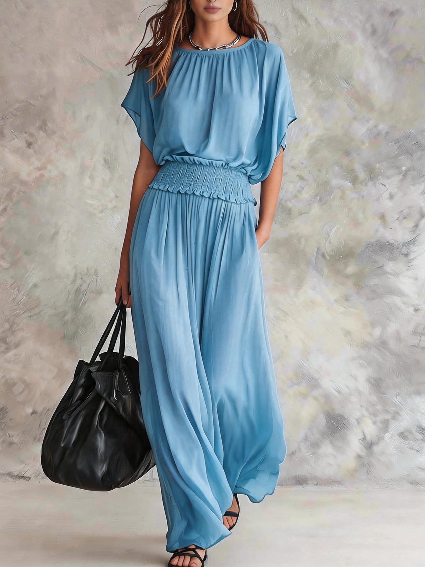 Summer Draping Smocking Elegant Exquisite Long Dress
