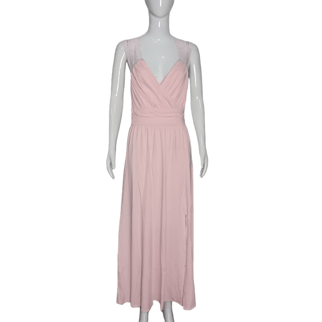 Women's Sleeveless Lace Backless Slit Hemline At Dress