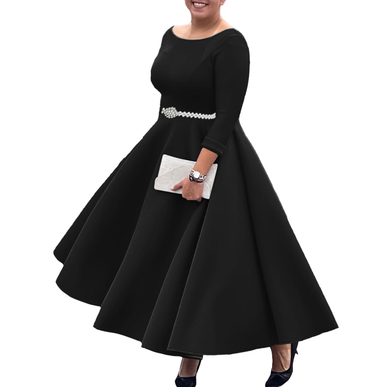 Pretty Solid Color Large Swing Elegant Dress