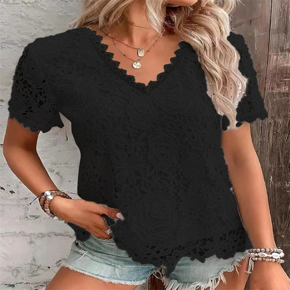 Women's Fashion T-shirt Lace Ruffled Sleeves Blouses