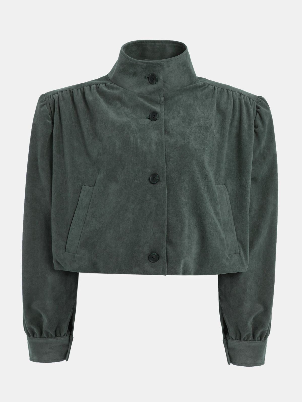 Attractive Pleated Suede Padded Shoulder Pilot Coats