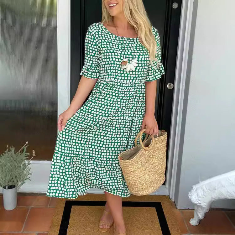 Women's Wear Summer Round Neck Printed Sleeve Dresses