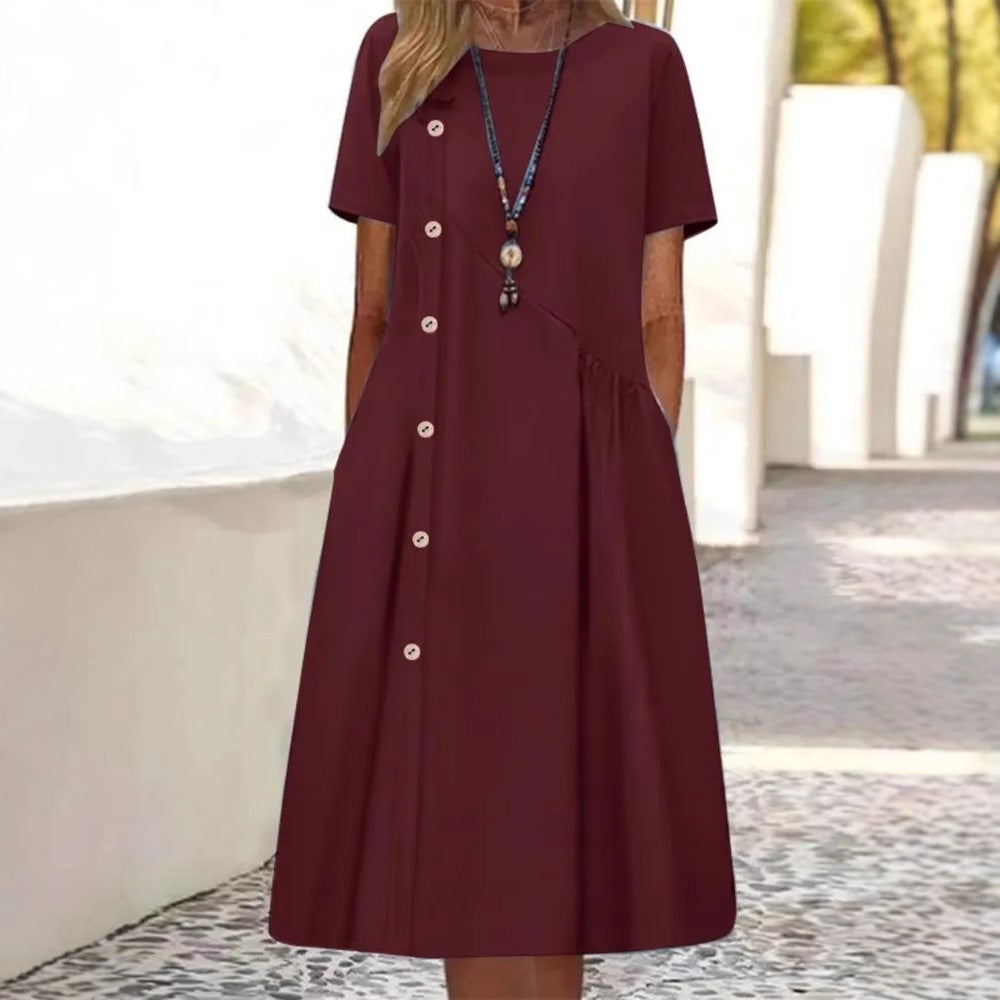 Casual Fastener Decoration Fold Pocket Mid-length Dress
