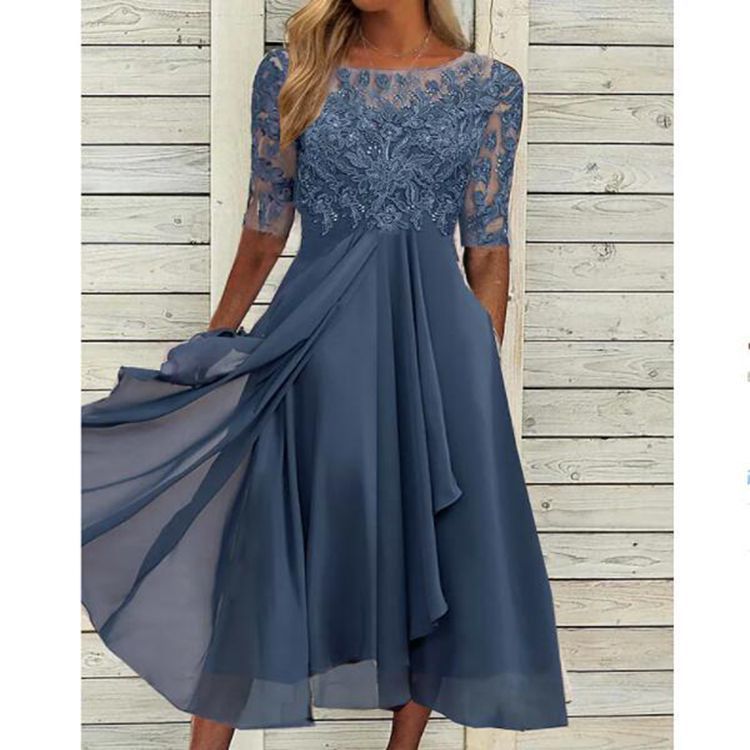 Women's Chiffon Stitching Lace Long Bridesmaid Clothing