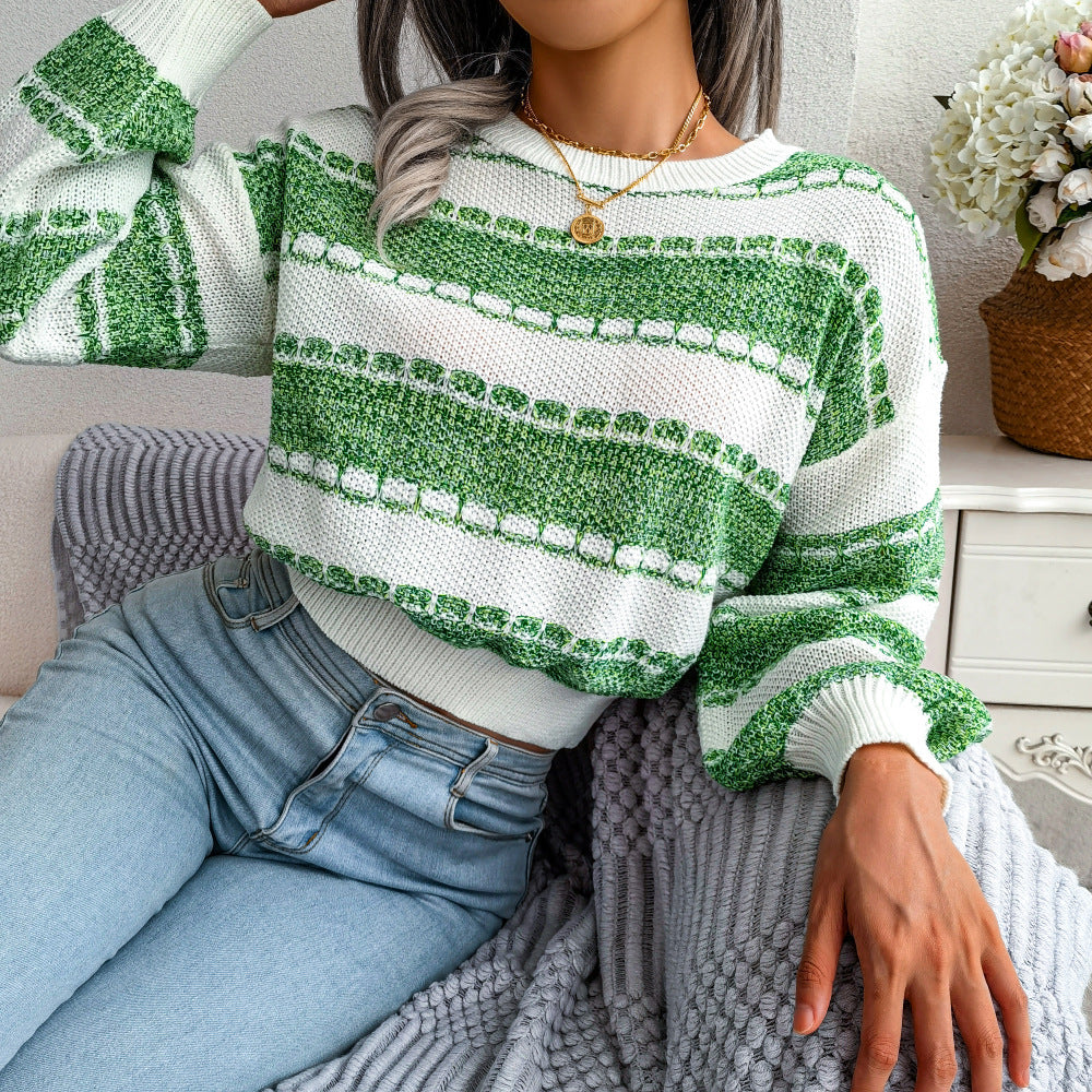 Women's Wind Fashion Color Contrast Long Sleeve Sweater