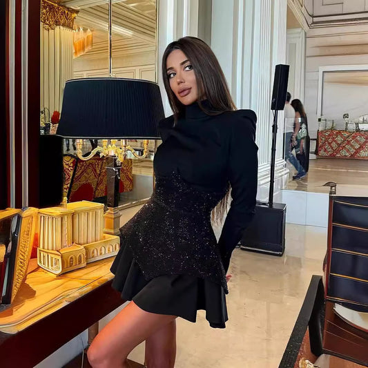 Stand Collar Long Sleeve Dress Fashionable Dresses