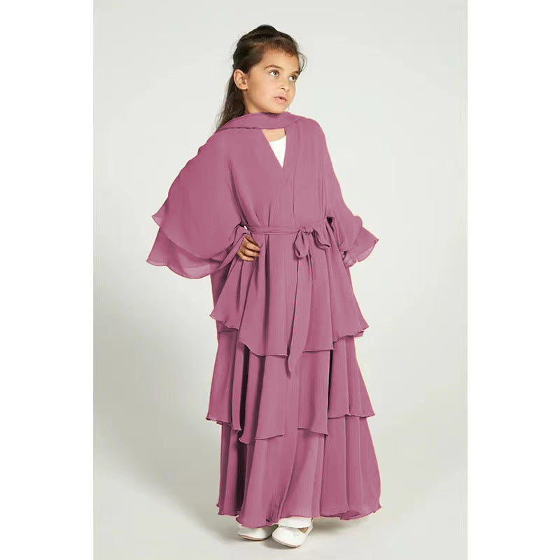 Children's Chiffon Elegant Belted Sweet Fresh Without Dress