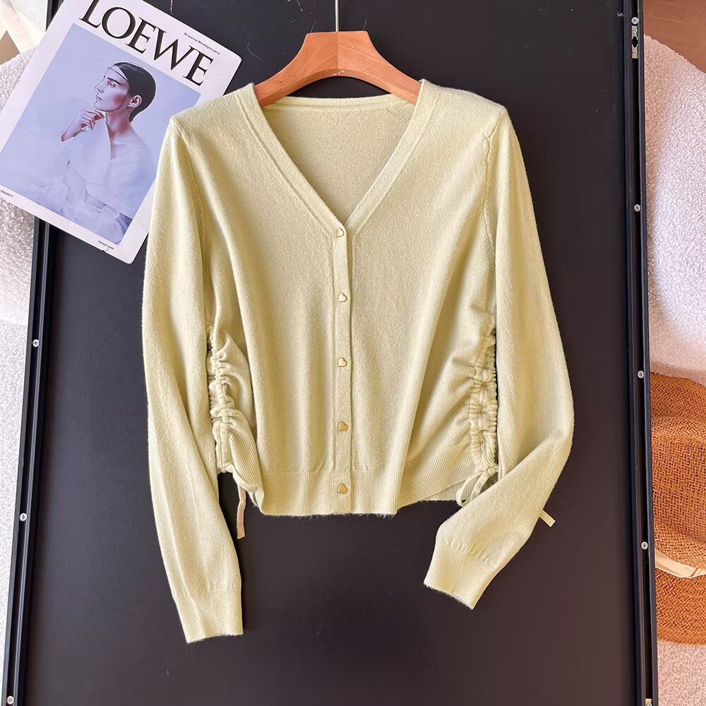 Women's Spring Solid Color Design Drawstring Long-sleeved Women's Sweater